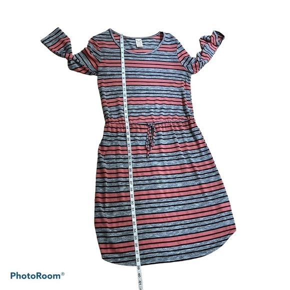 FADED GLORY heather gray striped drawstring waist light knit dress size small - Picture 4 of 5